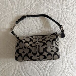 Coach Black and Cream Signature Canvas Shoulder Bag